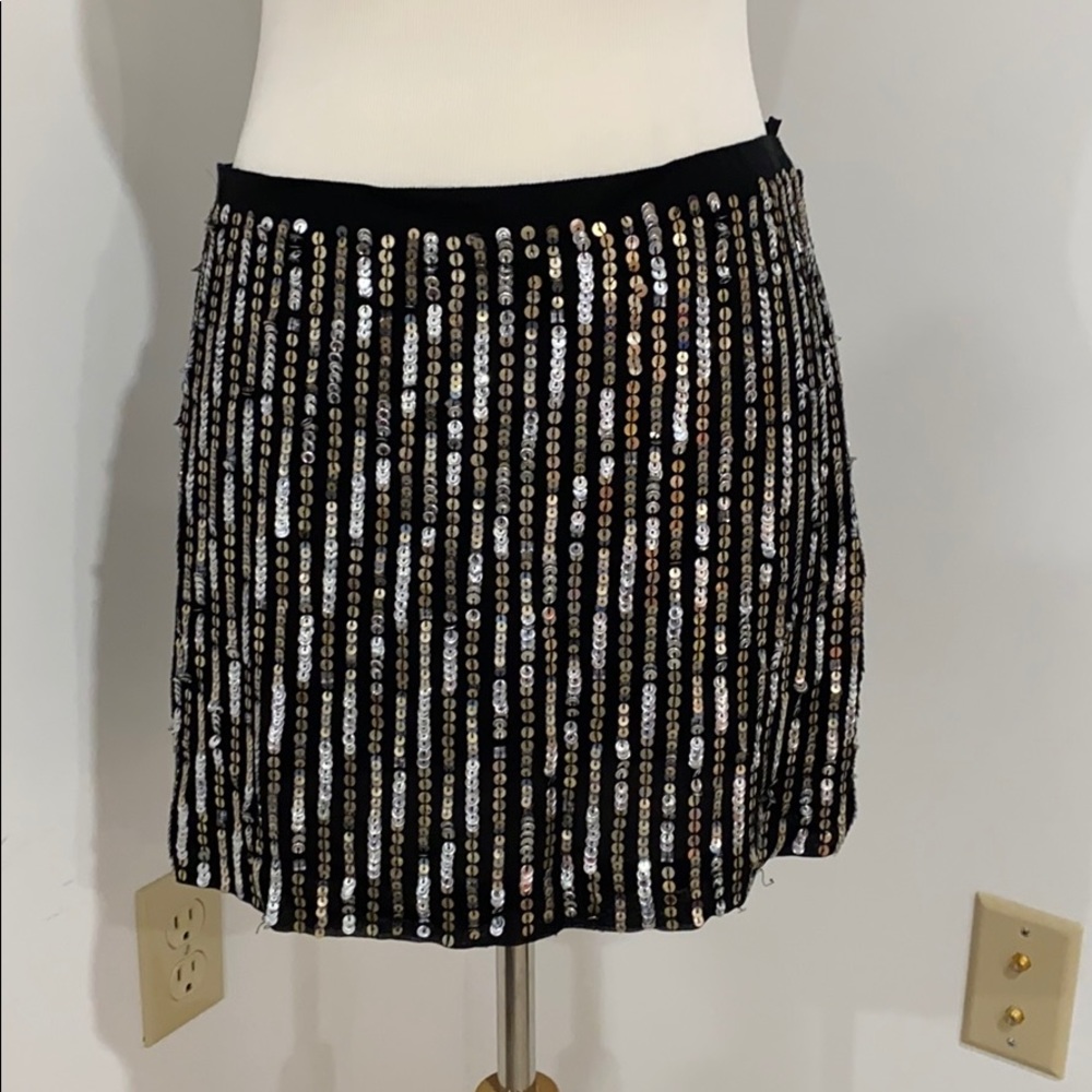 Theory black silver sequin mini skirt